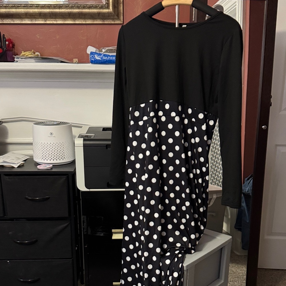 SHEIN Black and White Polka Dot Maxi Dress